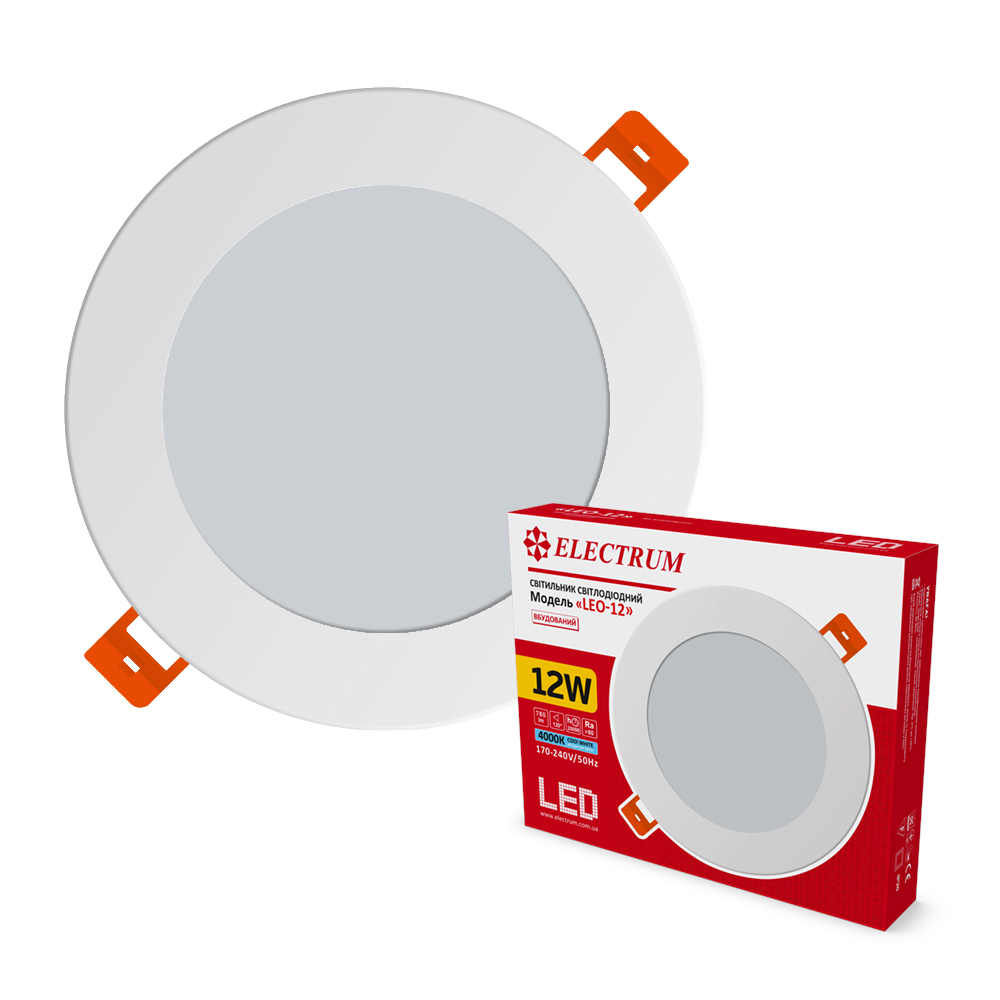 Світильник стельовий вбудований світлодіодний круглий ELECTRUM LEO 12Вт 4000К